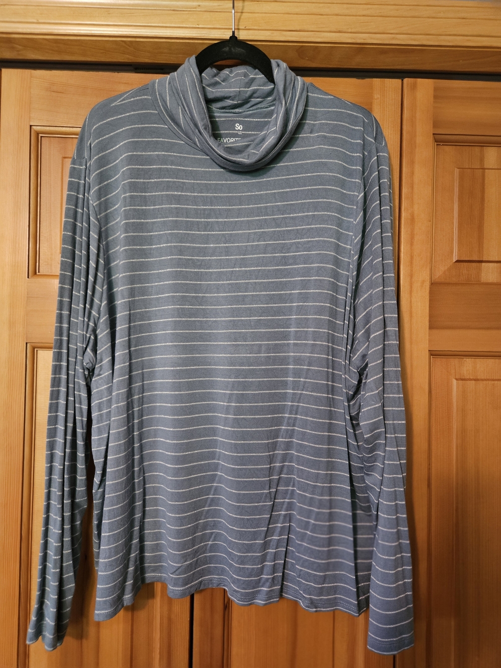 SO Metallic-Striped Teal Turtleneck